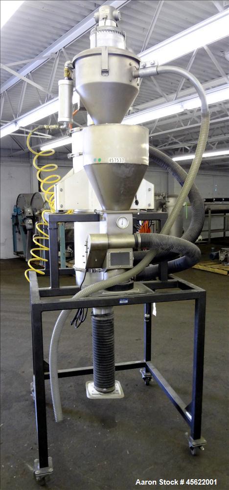 Used Pelletron Gravity Deduster, Model P5 Hoerbiger, Carbon Steel. Capacity range approximately 100-600 pounds per hour. Top mounted blower with 1-1/2 hp, 3450 rpm, 115/230 volt motor. Includes top m...