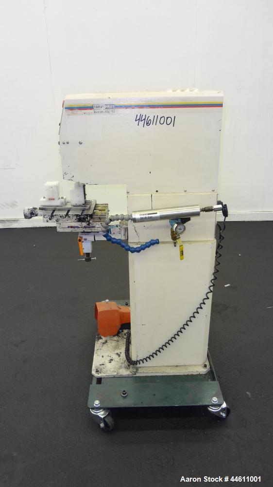 Used Tampo Print Pad Printer, Model Hermetic 61. Single cycle, approximately 1300-1400 per hour. Ink doctoring cup 60 mm, cliché size 70 mm x 140 mm, maximum print image size 55 mm. Includes foot ped...