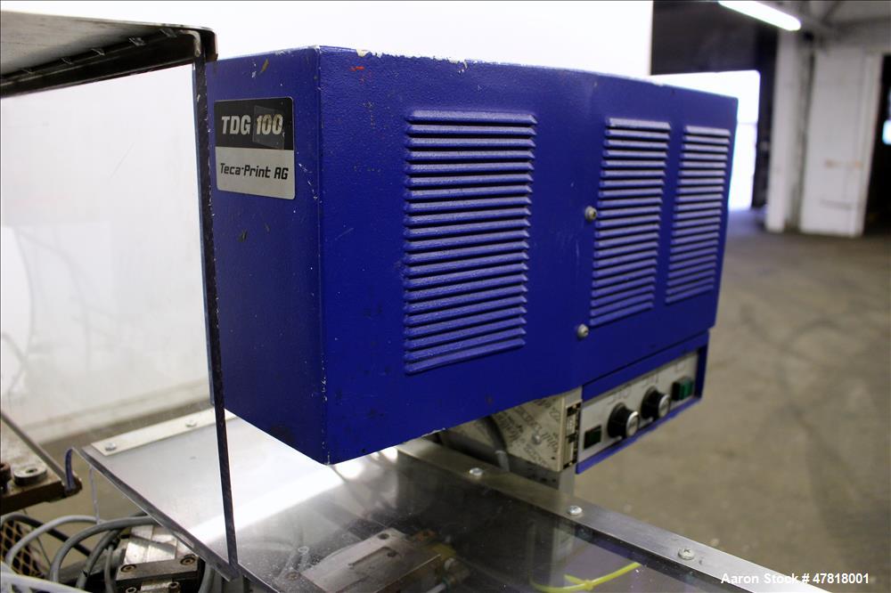 Used Teca-Print Pad Printing Machine, Model TC 500. Maximum print 130mm diameter, print capacity approximate 1300 prints per hour single color, 900 prints per hour multi-color. Maximum pad vertical s...