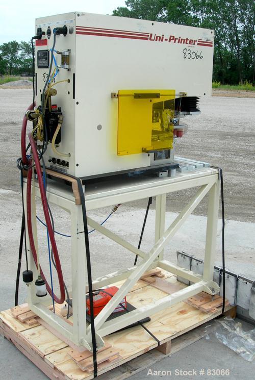 USED: United Silicone UNI Printer Pad Printer, model UP505. (4) Head, foot pedal control. 1/60/120 volt, 6 amp, 720 watt. Max print diameter 4-1/2", max cycle rate 1200/hour, ink reservoir diameter 5...