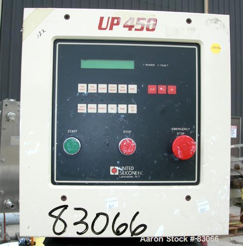 USED: United Silicone UNI Printer Pad Printer, model UP505. (4) Head, foot pedal control. 1/60/120 volt, 6 amp, 720 watt. Max print diameter 4-1/2", max cycle rate 1200/hour, ink reservoir diameter 5...