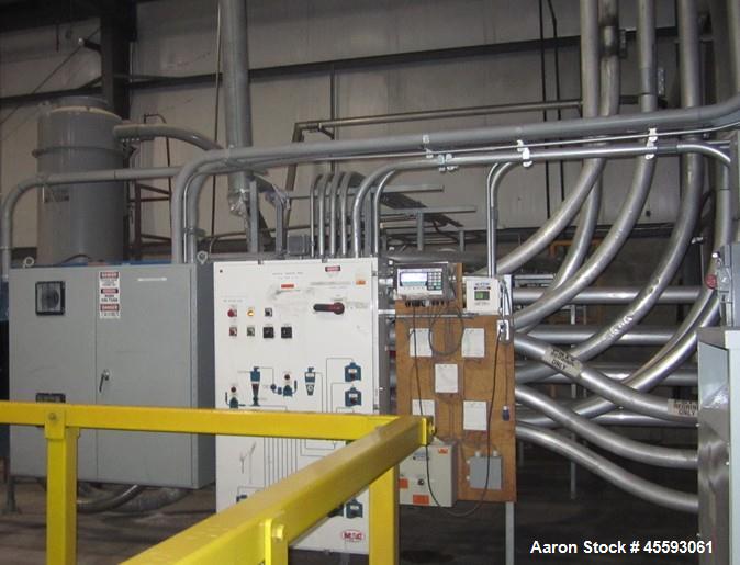 Used Main Silo weight control system consisting of: Hopper, Mettler Toledo model partner plus digital read-out controller, roller top conveyor, KM model system 2020 controller system, Nucon system, b...
