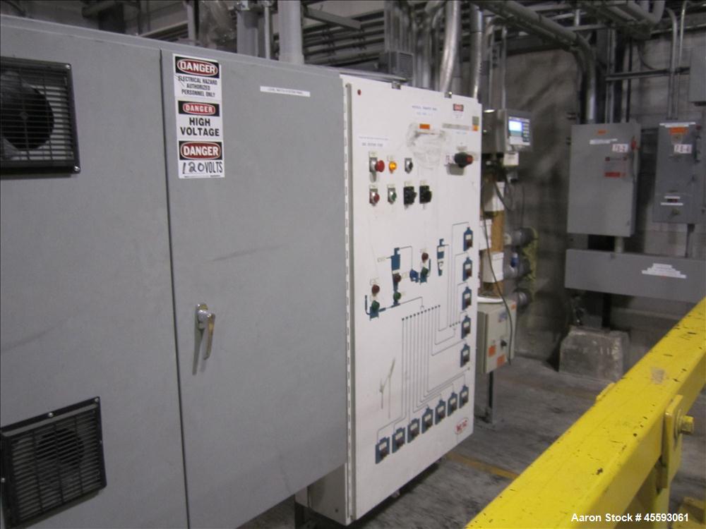 Used Main Silo weight control system consisting of: Hopper, Mettler Toledo model partner plus digital read-out controller, roller top conveyor, KM model system 2020 controller system, Nucon system, b...