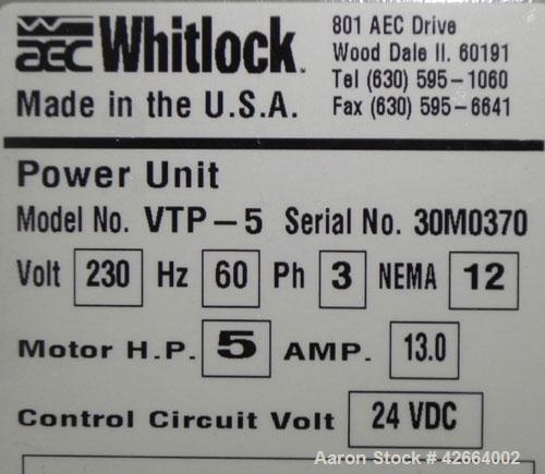 Used AEC Whitlock Vacuum Loading System, Model VTP-5, consisting of: (1) AEC Whitlock vertical rotary positive displacement blower. Approximate capacity 103 cfm. Driven by a 5 hp, 3/60/208-230/460 vo...
