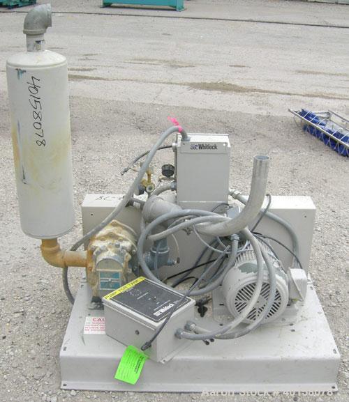 Used AEC Whitlock Vacuum Loader, Model VTP5. (1) Vertical blower, approximate 2 1/2" NPT inlet/outlet. Driven by a 5 hp, 3/60/208-230/460 volt, 1750 rpm motor. Includes silencer. Base mounted.