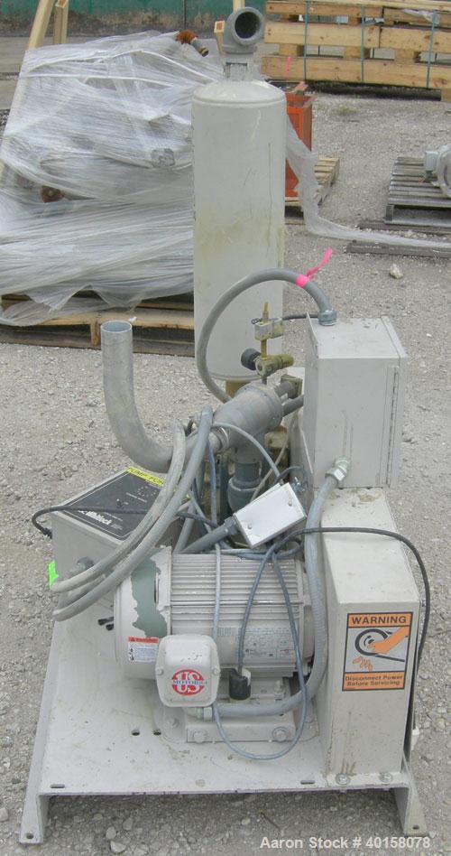 Used AEC Whitlock Vacuum Loader, Model VTP5. (1) Vertical blower, approximate 2 1/2" NPT inlet/outlet. Driven by a 5 hp, 3/60/208-230/460 volt, 1750 rpm motor. Includes silencer. Base mounted.