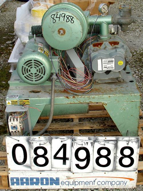 USED: Conair vacuum conveying system, carbon steel, consisting of: (1) Roots rotary positive displacement blower, model 45URAI. Approx capacity 300 cfm. 3" NPT inlet/outlet. Driven by a 7-1/2 hp, 3/6...