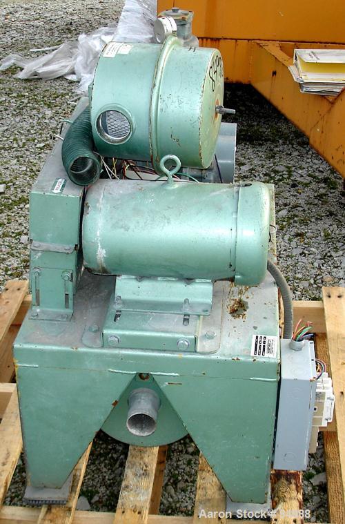 USED: Conair vacuum conveying system, carbon steel, consisting of: (1) Roots rotary positive displacement blower, model 45URAI. Approx capacity 300 cfm. 3" NPT inlet/outlet. Driven by a 7-1/2 hp, 3/6...