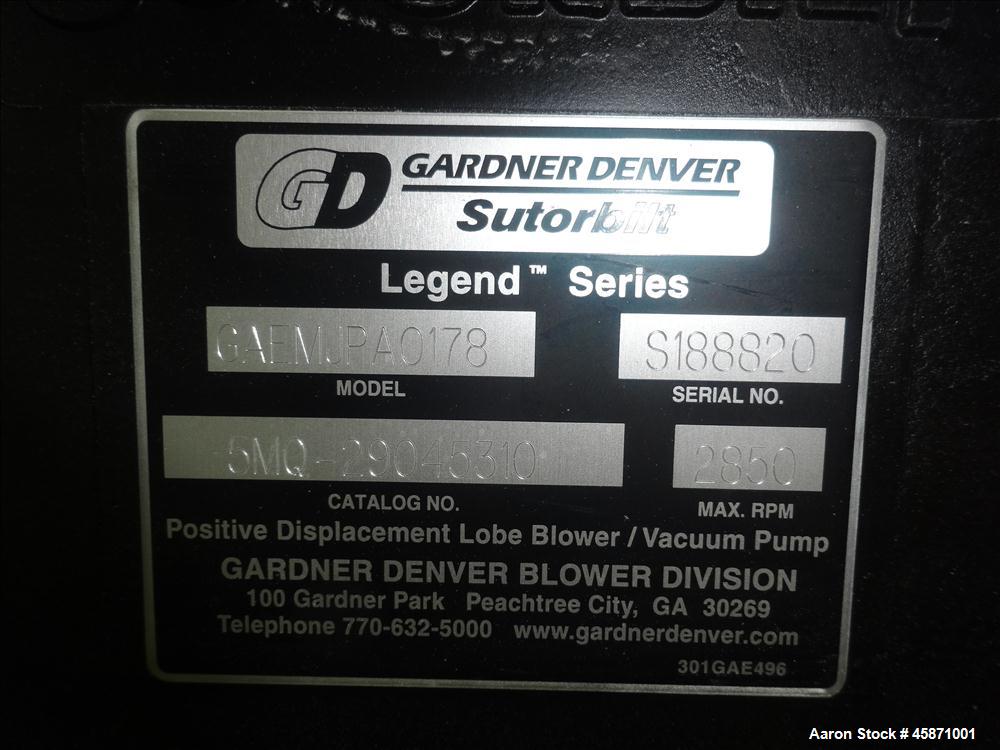 Used Conair Vacuum Loading System Consisting Of: (1) Gardner Denver 5MQ Positive Displacement Blower, Model GAEMJPA0178, Serial#S188820. Approximate 521 CFM at 2850 rpm at 7 PSIG. Driven by a 7.5hp, ...