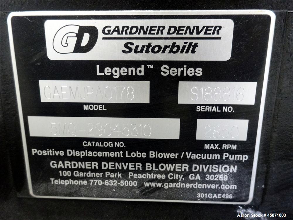 Used Conair Vacuum Loading System Consisting Of: (1) Gardner Denver 5MQ Positive Displacement Blower, Model GAEMJPA0178, Serial# S188816. Approximate 521 CFM at 2850 rpm at 7 PSIG.  Driven by a 10hp,...