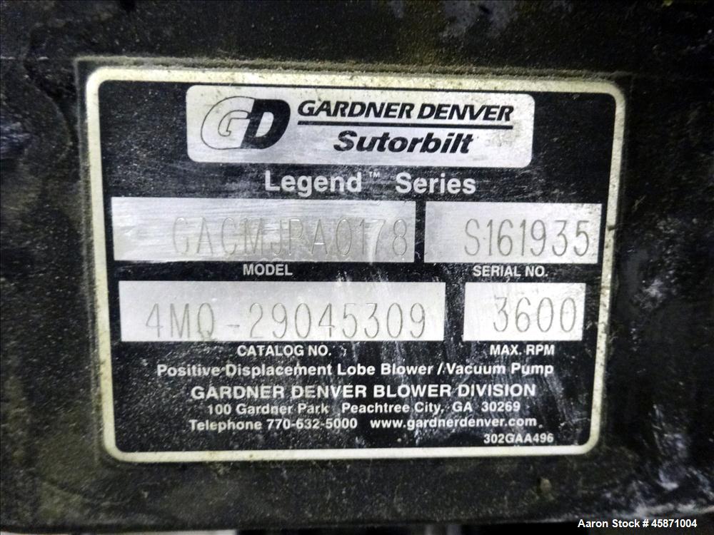 Used Conair Vacuum Loading System Consisting Of: (1) Gardner Denver 4MQ Positive Displacement Blower, Model GACMJNA0178, Serial#S161935. Approximate 359 CFM at 3600 rpm at 7 PSIG.  Driven by a 7.5hp,...