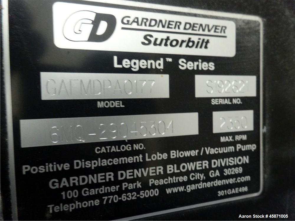 Used Conair Vacuum Loading System Consisting Of: (1) Gardner Denver 6MQ Positive Displacement Blower, Model GAFMDPA0177, Serial# S192621. Approximate 794 CFM at 2350 rpm at 7 PSIG.  Driven by a 10hp,...