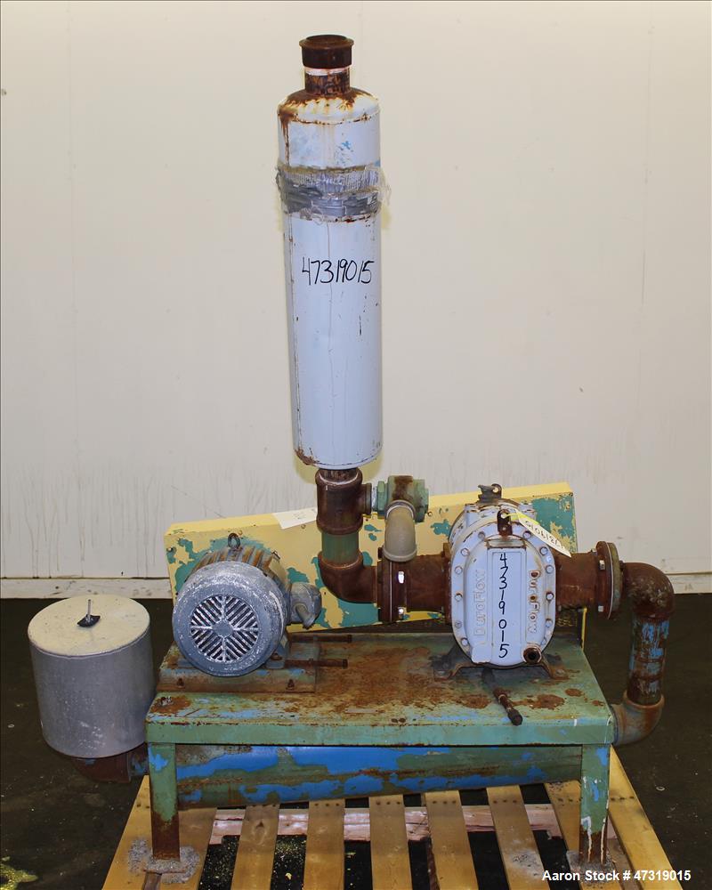 Used Duroflow/Gardner Dever Vacuum Loading System. Consisting of (1) Duroflow positive displacement blower, model 4504VT, 403 CFM, serial# 298070. Driven by a 10hp, 3/60/550 Volt, 3495 rpm motor. (1)...