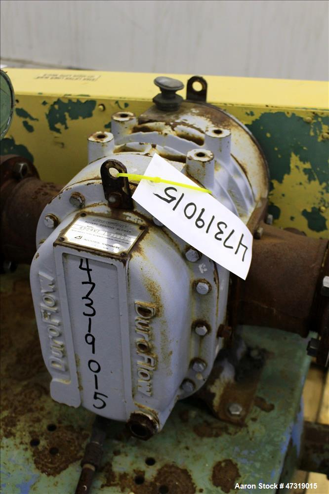 Used Duroflow/Gardner Dever Vacuum Loading System. Consisting of (1) Duroflow positive displacement blower, model 4504VT, 403 CFM, serial# 298070. Driven by a 10hp, 3/60/550 Volt, 3495 rpm motor. (1)...