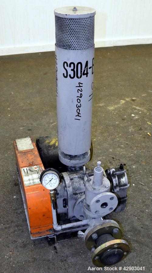 Used ITO Engineering Rotary Positive Displacement Blower, Model IRS-65L, Carbon Steel. Approximate capacity 2 cubic meters per minute (70 CFM) at 1300 rpm. 2” Inlet/outlet. Driven by a 3hp, 3/60/230/...
