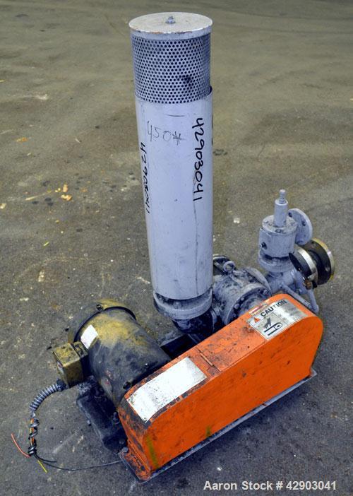Used ITO Engineering Rotary Positive Displacement Blower, Model IRS-65L, Carbon Steel. Approximate capacity 2 cubic meters per minute (70 CFM) at 1300 rpm. 2” Inlet/outlet. Driven by a 3hp, 3/60/230/...