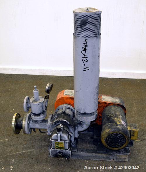Used ITO Engineering Rotary Positive Displacement Blower, Model IRS-65L, Carbon Steel. Approximate capacity 2 cubic meters per minute (70 CFM) at 1300 rpm. 2” Inlet/outlet. Driven by a 3hp, 3/60/230/...