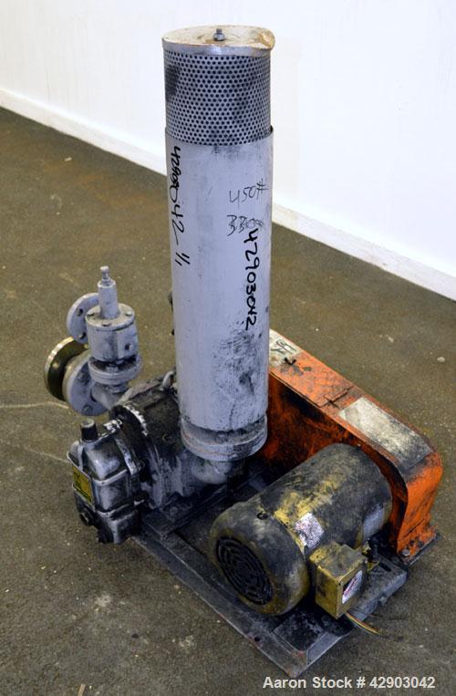 Used ITO Engineering Rotary Positive Displacement Blower, Model IRS-65L, Carbon Steel. Approximate capacity 2 cubic meters per minute (70 CFM) at 1300 rpm. 2” Inlet/outlet. Driven by a 3hp, 3/60/230/...