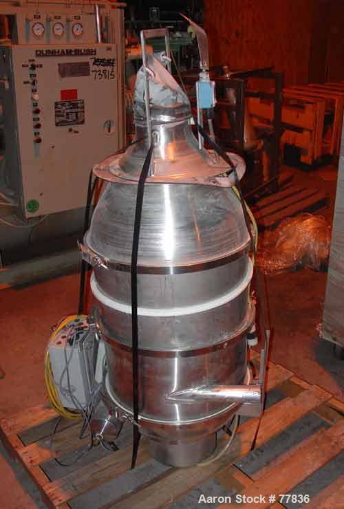 Used K-Tron Hurricane Self-Contained Filterless Loader, 18" diameter x 21" straight side, 5-1/2" center bottom outlet, capable of 1000 lbs per hour (450 kg/hr).