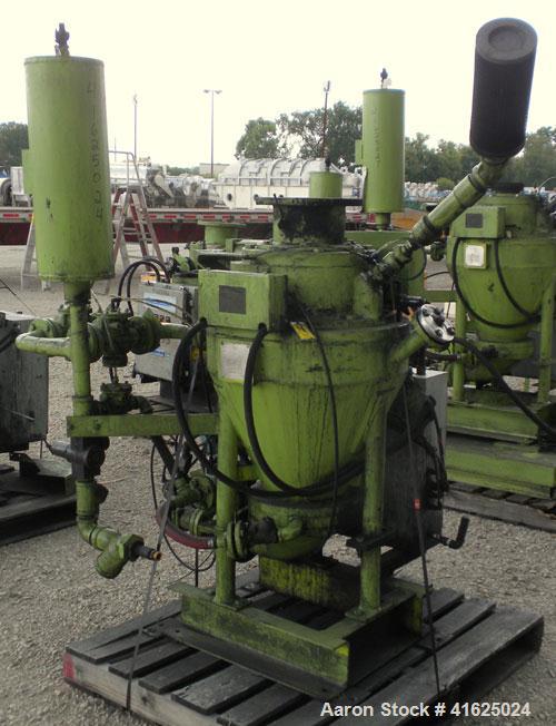 Used Macawber Denseveyor, Model 3/8, carbon steel. 6" straight side x 17" long cone. 8" top with loading valve, bottom discharge. Tank charging pressure 40 psi.Rated 110 psi at 650 degrees F and -20 ...