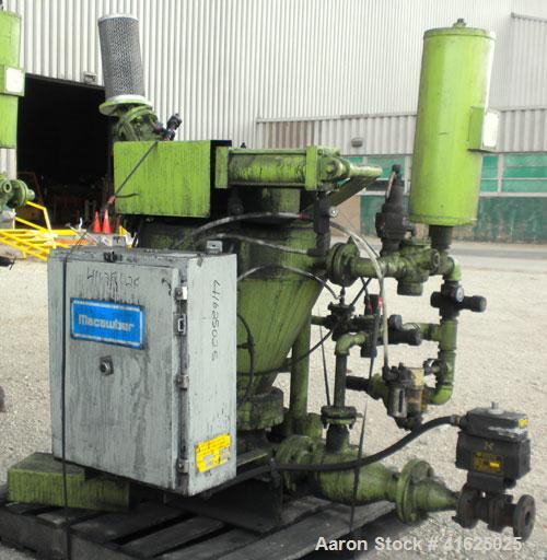 Used Macawber Denseveyor, Model 3/8, carbon steel. 6" straight side x 17" long cone. 8" top with loading valve, bottom discharge. Tank charging pressure 40 psi.Rated 110 psi at 450 degrees F and -20 ...