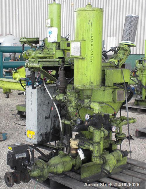 Used Macawber Denseveyor, Model 3/8, carbon steel. 6" straight side x 17" long cone. 8" top with loading valve, bottom discharge. Tank charging pressure 40 psi.Rated 110 psi at 450 degrees F and -20 ...