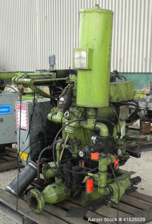 Used Macawber Denseveyor, Model 3/8, carbon steel. 6" straight side x 17" long cone. 8" top with loading valve, bottom discharge. Tank charging pressure 40 psi. Rated 110 psi at 450 degrees F and -20...