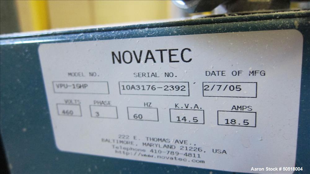 Used- Novatec Vacuum Loader, Model VPU-15HP. Serial # 10A3176-2392. 460V, 3 Phase, 60 HZ. 18.5 Amps, Toshiba 15 hp motor.