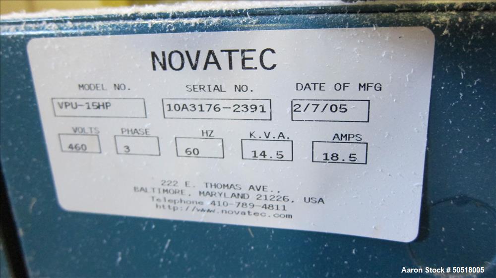 LOT# 202 - Used-Novatec Vacuum Loader Model VPU-15HP, SN 10A3176-2391, 460V, 3 Phase, 60 HZ. 18.5 Amps, Toshiba 15 HP Motor