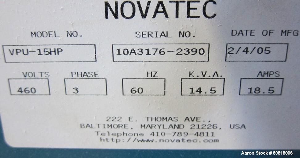 LOT# 203 - Used-Novatec Vacuum Loader Model VPU-15HP, SN 10A3176-2390, 460V, 3 Phase, 60 HZ. 18.5 Amps, Toshiba 15 HP Motor