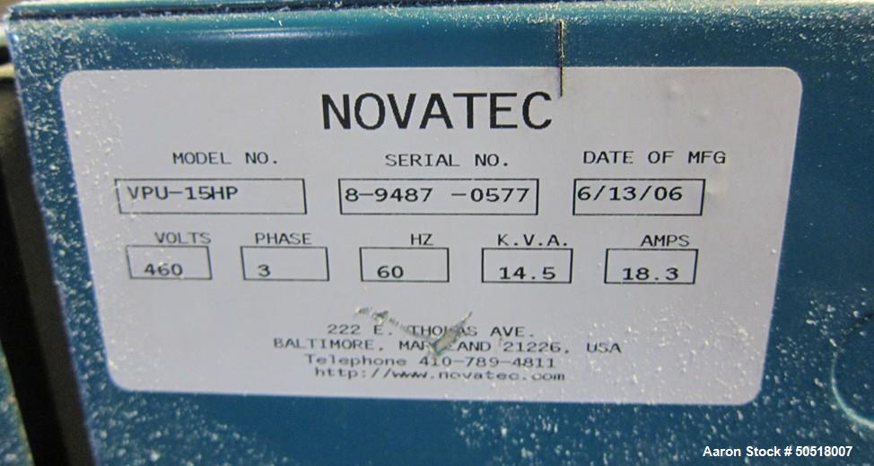 LOT# 204 - Used-Novatec Vacuum Loader Model VPU-15HP, SN 8-9487-0577, 460V, 3 Phase, 60 HZ. 18.5 Amps, Toshiba 15 HP Motor