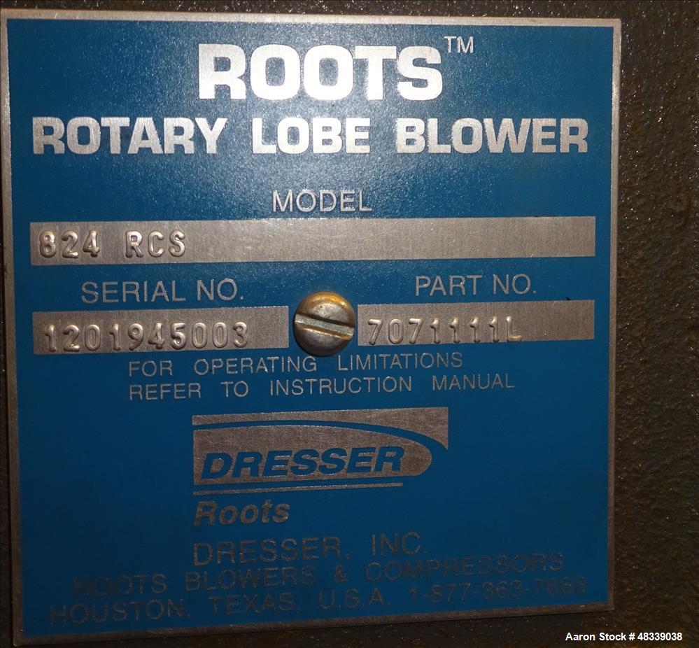 Used Roots RCS Series Horizontal Rotary Lobe Blower, Model 824 RCS, Carbon Stee