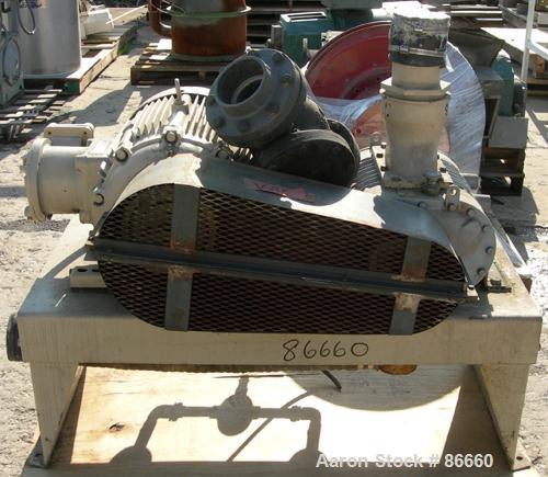 Used Schwitzer Duroflow Horizontal Rotary Positive Displacement Blower, Model 4509VT. Approximate capacity 300 CFM at 10 PSI. 4" inlet/outlet. Driven by a 25 HP, 3/60/230/460 Volt, 1760 RPM XP motor....