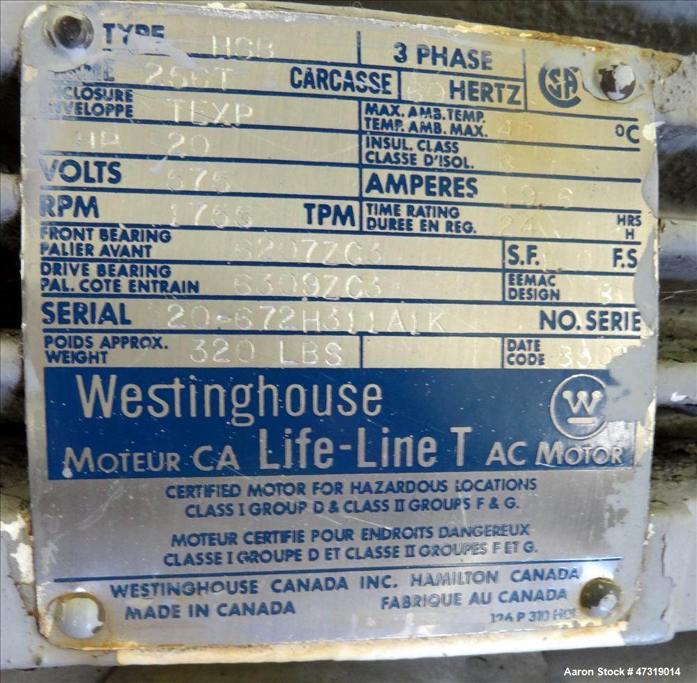 Used Semco Pneumatic Systems Vacuum Loading System, Model BU-220. Consisting of (1) Spencer positive displacement blower, model RB-50/V, serial# 87/50/1521. Driven by a 20hp, 3/60/575 volt, 1755 rpm ...