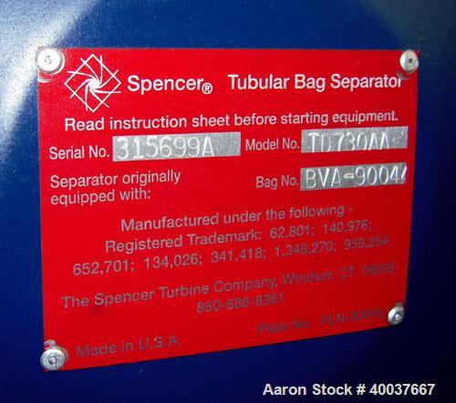Used Spencer Central Vacuum System, Model TD730AA, Serial #315699A. Includes dust collector and blower.