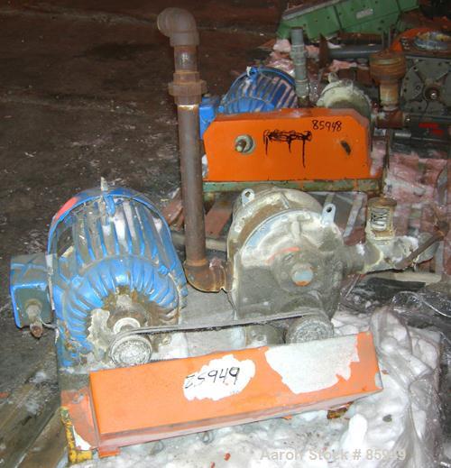 Used Sutorbilt High Pressure Vertical Rotary Positive Displacement Blower, Model 5HVF, carbon steel. Approximate capacity 191 cfm at 8.2 bhp at 7 psi.  .140 displacement cubic feet revolution, 2-1/2"...