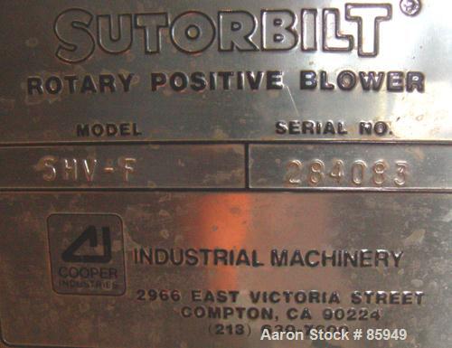 Used- Sutorbilt High Pressure Vertical Rotary Positive Displacement Blower, Model 5HVF, carbon steel. Approximate capacity 1...