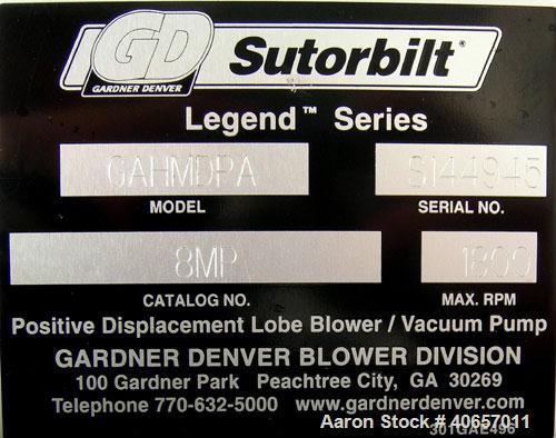 Used Carbon Steel Sutorbilt Legend Series Medium Pressure Horizontal Rotary Positive Displacement Blower, Model 8MP
