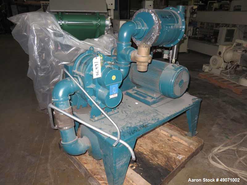 Used Walton Stout vacuum loading system consisting of: (1) Roots blower, model 68U-RAI, serial# SR00048679. Driven by a 30hp motor, with (1) silencer, filter, and an Approximate 18" diameter x 68" ta...