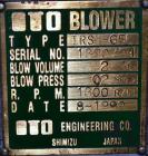 Used ITO Engineering Rotary Positive Displacement Blower, Model IRS-65L, Carbon Steel. Approximate capacity 2 cubic meters per minute (70 CFM) at 1300 rpm. 2” Inlet/outlet. Driven by a 3hp, 3/60/230/...