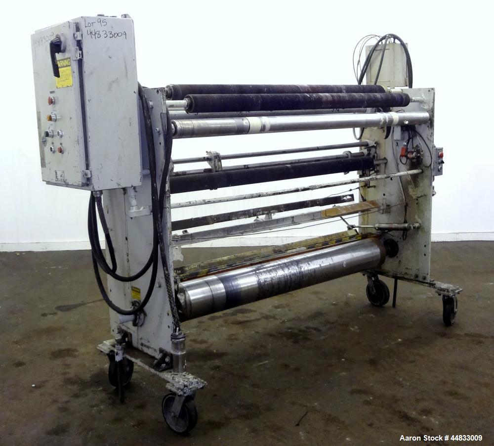 Used Sano 64" Wide Secondary Nip Roll Assembly, Model L.N.-64-270-3HP-STD, Serial# 12-1583-67, Built 1989. Driven by a 3hp, 180 volt, 1760 rpm DC gear motor. Includes a control panel with a Reliance ...