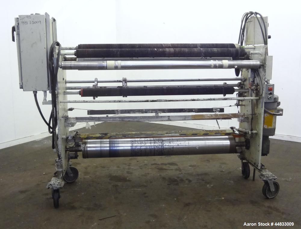 Used Sano 64" Wide Secondary Nip Roll Assembly, Model L.N.-64-270-3HP-STD, Serial# 12-1583-67, Built 1989. Driven by a 3hp, 180 volt, 1760 rpm DC gear motor. Includes a control panel with a Reliance ...