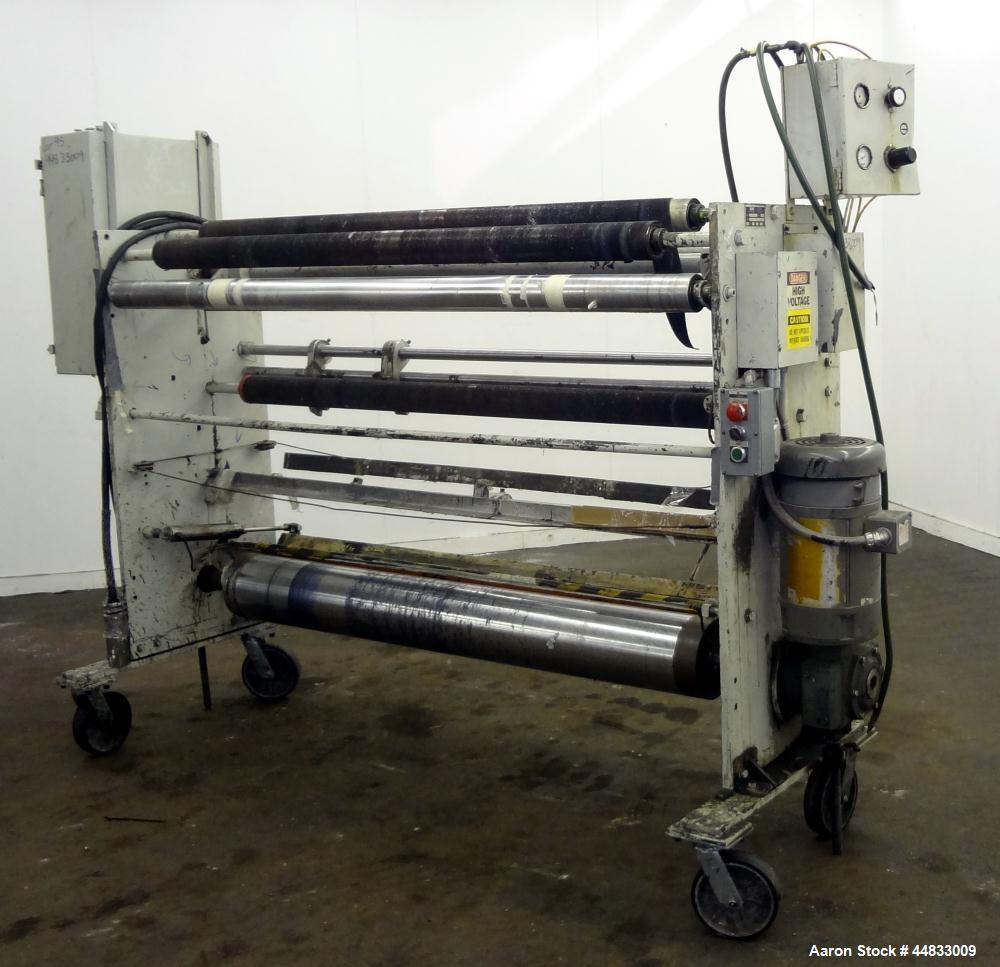 Used Sano 64" Wide Secondary Nip Roll Assembly, Model L.N.-64-270-3HP-STD, Serial# 12-1583-67, Built 1989. Driven by a 3hp, 180 volt, 1760 rpm DC gear motor. Includes a control panel with a Reliance ...