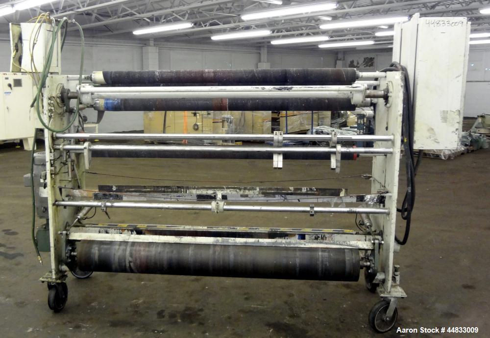 Used Sano 64" Wide Secondary Nip Roll Assembly, Model L.N.-64-270-3HP-STD, Serial# 12-1583-67, Built 1989. Driven by a 3hp, 180 volt, 1760 rpm DC gear motor. Includes a control panel with a Reliance ...