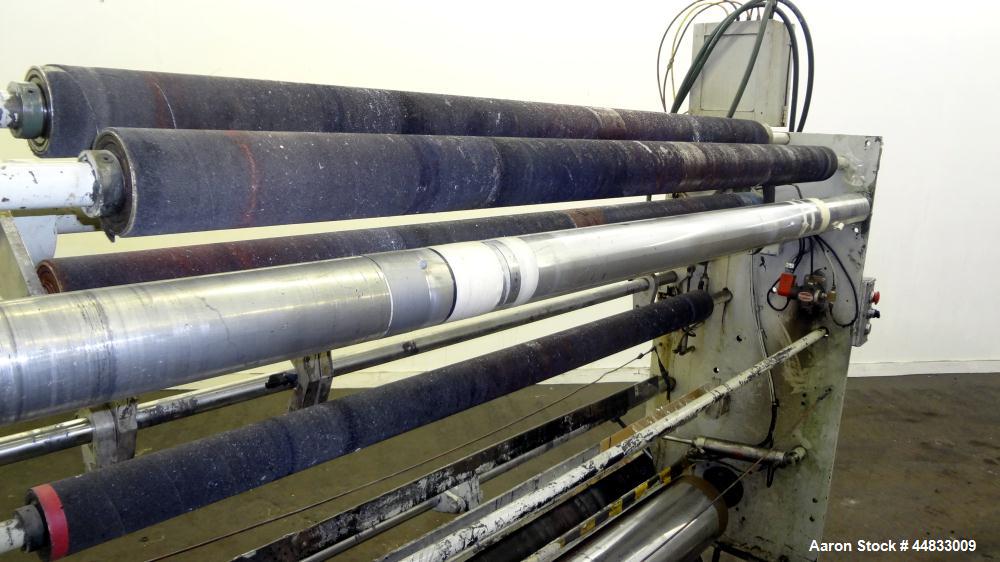 Used Sano 64" Wide Secondary Nip Roll Assembly, Model L.N.-64-270-3HP-STD, Serial# 12-1583-67, Built 1989. Driven by a 3hp, 180 volt, 1760 rpm DC gear motor. Includes a control panel with a Reliance ...