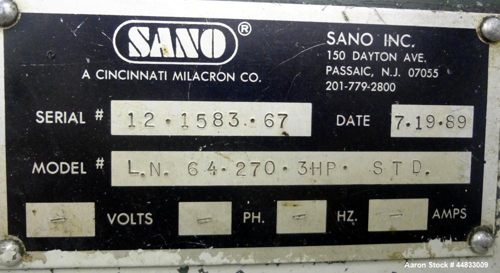 Used Sano 64" Wide Secondary Nip Roll Assembly, Model L.N.-64-270-3HP-STD, Serial# 12-1583-67, Built 1989. Driven by a 3hp, 180 volt, 1760 rpm DC gear motor. Includes a control panel with a Reliance ...