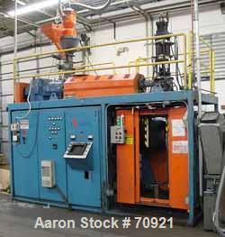 USED: APV model LS3 single head, 3 lb shot capacity, blow molding machine. Parison diameter is 1". Platen width is 20". 8" minimum daylight, 36" max daylight, Maco 8000 programming capability.