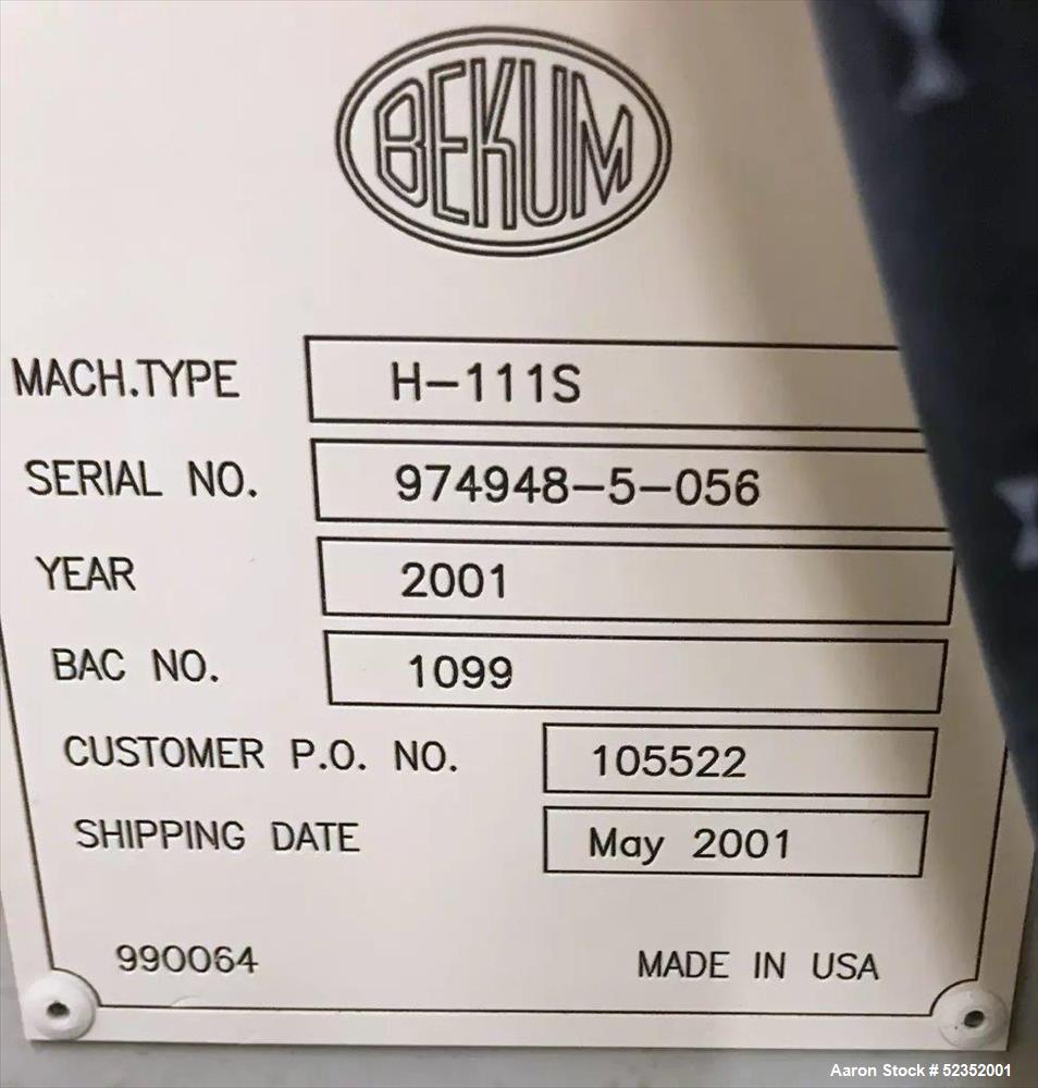 Used-Bekum Single Station Blow Molding Machine, Model H-111S.  31 kN/3.4 t clamp force; 1.8 second dry cycle; 3 L 1 cavity m...