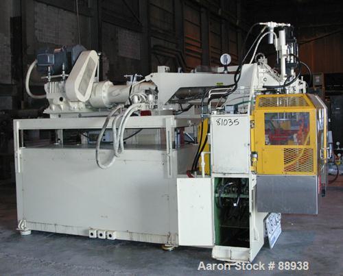 USED: Bekum model H-121 continuous extrusion blow molding machine. Dual sided. Shuttle clamp assembly with maximum 2 up production of up to a maximum 5 liter (1.3 gallon) bottle. Single head, single ...