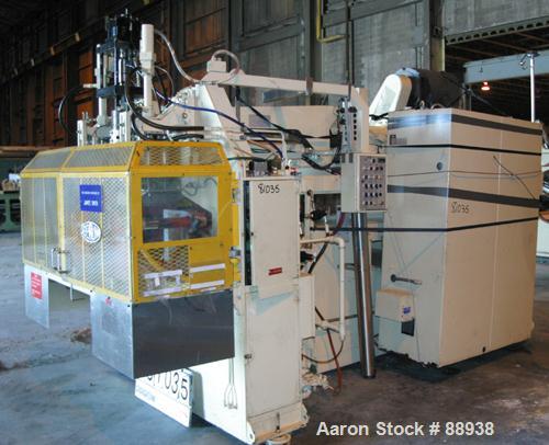 USED: Bekum model H-121 continuous extrusion blow molding machine. Dual sided. Shuttle clamp assembly with maximum 2 up production of up to a maximum 5 liter (1.3 gallon) bottle. Single head, single ...